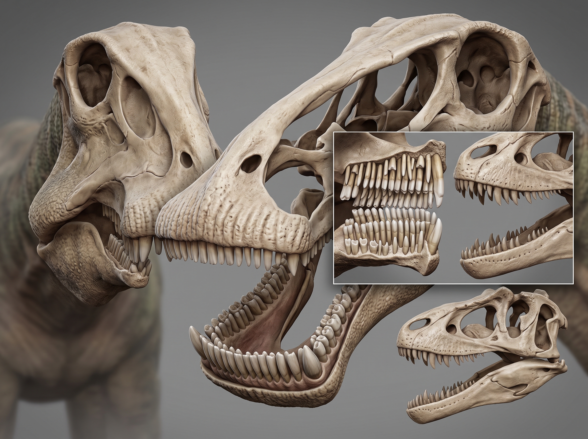 Detailed illustration comparing Nigersaurus skull and teeth structure